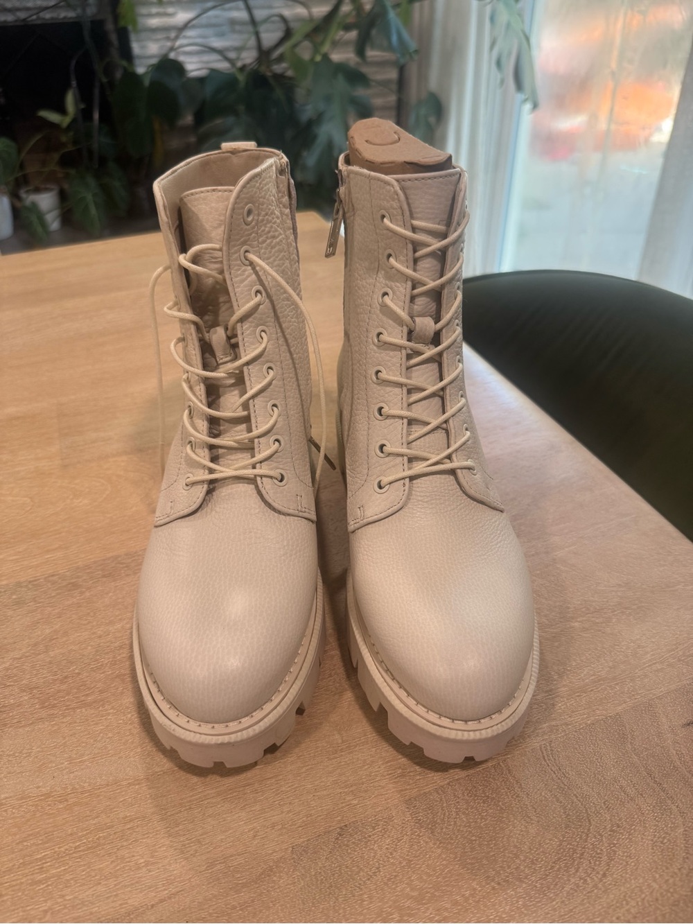 Women's Lace-Up Combat Boots in cream